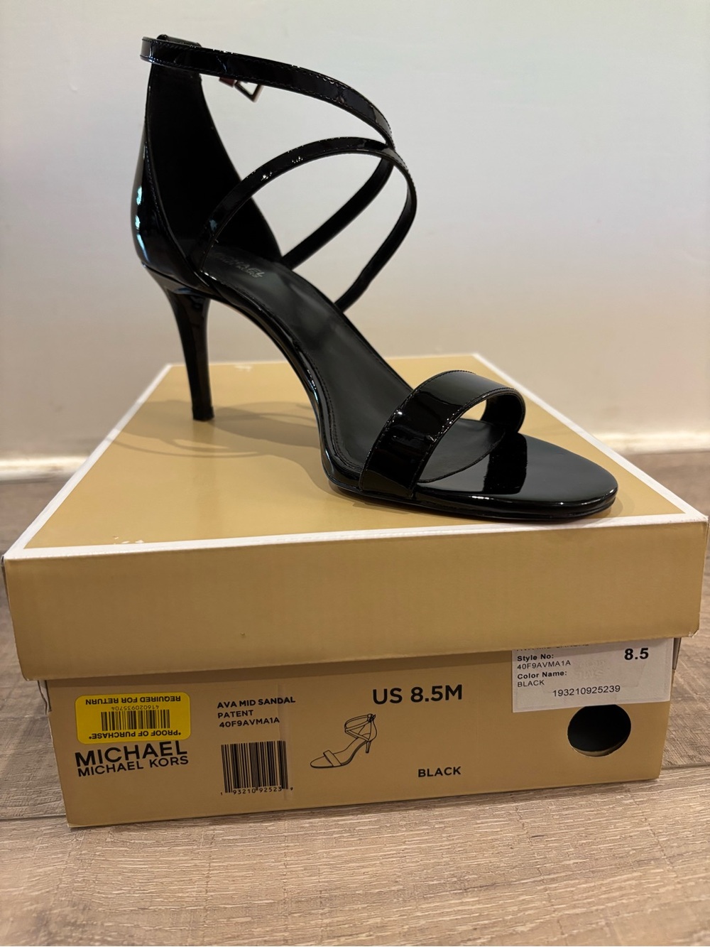 Michael Kors Black Patent Strappy Mid-Heel Sandal